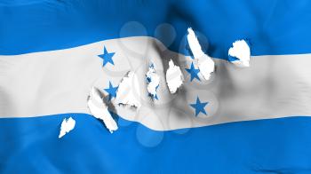Honduras flag perforated, bullet holes, white background, 3d rendering