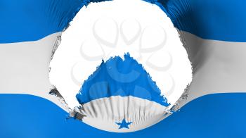 Big hole in Honduras flag, white background, 3d rendering
