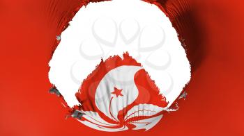 Big hole in Hong Kong flag, white background, 3d rendering