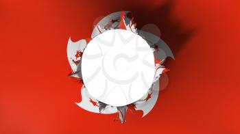 Hole cut in the flag of Hong Kong, white background, 3d rendering