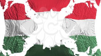 Hungary torn flag fluttering in the wind, over white background, 3d rendering