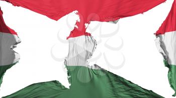 Destroyed Hungary flag, white background, 3d rendering