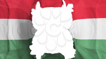 Ripped Hungary flying flag, over white background, 3d rendering