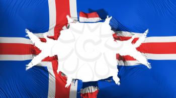 Iceland flag with a big hole, white background, 3d rendering