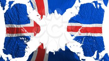 Iceland torn flag fluttering in the wind, over white background, 3d rendering