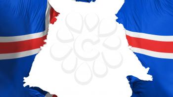 Iceland flag ripped apart, white background, 3d rendering
