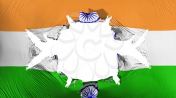 India flag with a big hole, white background, 3d rendering