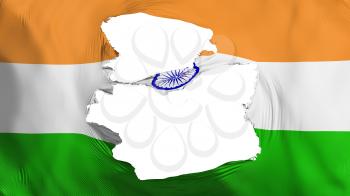 Tattered India flag, white background, 3d rendering