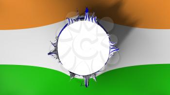 Hole cut in the flag of India, white background, 3d rendering