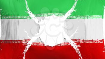 Iran flag with a hole, white background, 3d rendering
