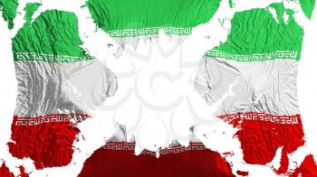 Iran torn flag fluttering in the wind, over white background, 3d rendering