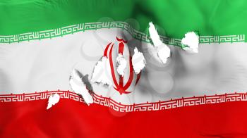 Iran flag perforated, bullet holes, white background, 3d rendering