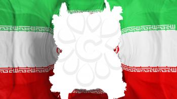 Ripped Iran flying flag, over white background, 3d rendering
