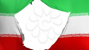 Cracked Iran flag, white background, 3d rendering