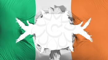 Ireland flag with a big hole, white background, 3d rendering