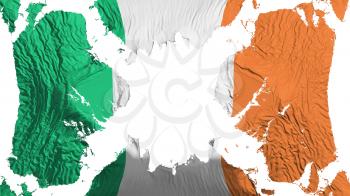 Ireland torn flag fluttering in the wind, over white background, 3d rendering