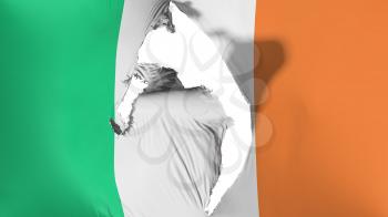 Damaged Ireland flag, white background, 3d rendering