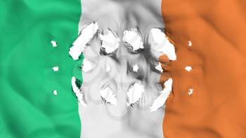 Ireland flag with a small holes, white background, 3d rendering