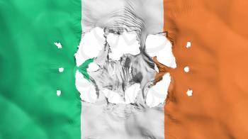 Holes in Ireland flag, white background, 3d rendering