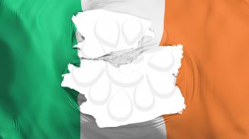 Tattered Ireland flag, white background, 3d rendering