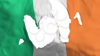 Ragged Ireland flag, white background, 3d rendering