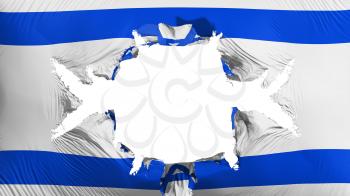 Israel flag with a big hole, white background, 3d rendering