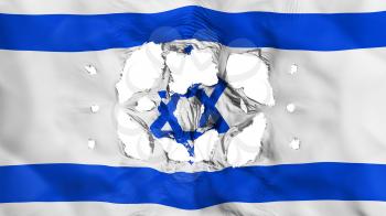 Holes in Israel flag, white background, 3d rendering