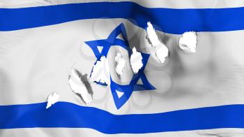 Israel flag perforated, bullet holes, white background, 3d rendering