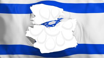 Tattered Israel flag, white background, 3d rendering