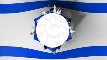 Hole cut in the flag of Israel, white background, 3d rendering