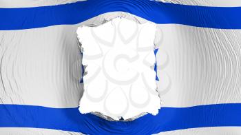 Square hole in the Israel flag, white background, 3d rendering