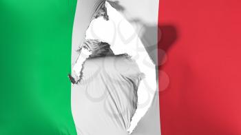 Damaged Italy flag, white background, 3d rendering