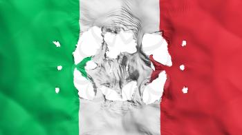 Holes in Italy flag, white background, 3d rendering
