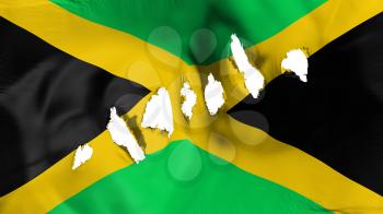Jamaica flag perforated, bullet holes, white background, 3d rendering