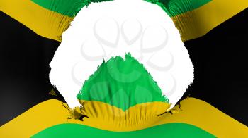 Big hole in Jamaica flag, white background, 3d rendering