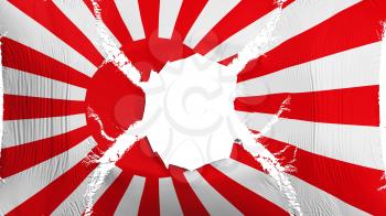 Japan rising sun war flag with a hole, white background, 3d rendering