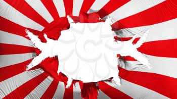 Japan rising sun war flag with a big hole, white background, 3d rendering