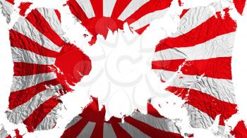 Japan rising sun war torn flag fluttering in the wind, over white background, 3d rendering