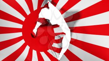 Damaged Japan rising sun war flag, white background, 3d rendering