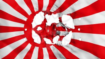 Holes in Japan rising sun war flag, white background, 3d rendering