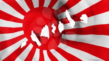 Japan rising sun war flag perforated, bullet holes, white background, 3d rendering