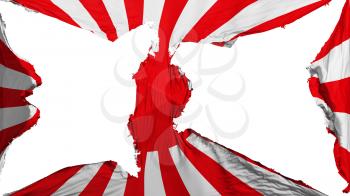 Destroyed Japan rising sun war flag, white background, 3d rendering
