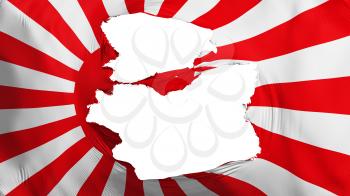 Tattered Japan rising sun war flag, white background, 3d rendering