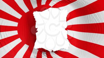 Square hole in the Japan rising sun war flag, white background, 3d rendering