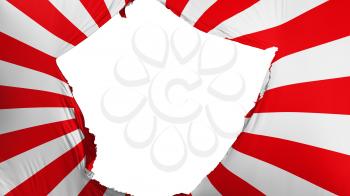 Cracked Japan rising sun war flag, white background, 3d rendering