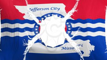 Jefferson city, capital of Missouri state flag with a hole, white background, 3d rendering