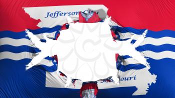 Jefferson city, capital of Missouri state flag with a big hole, white background, 3d rendering