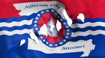 Jefferson city, capital of Missouri state flag perforated, bullet holes, white background, 3d rendering