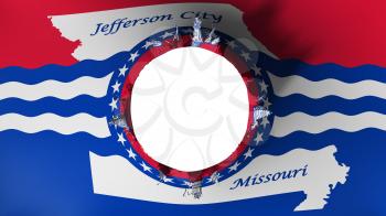 Hole cut in the flag of Jefferson city, capital of Missouri state, white background, 3d rendering