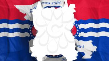 Ripped Jefferson city, capital of Missouri state flying flag, over white background, 3d rendering